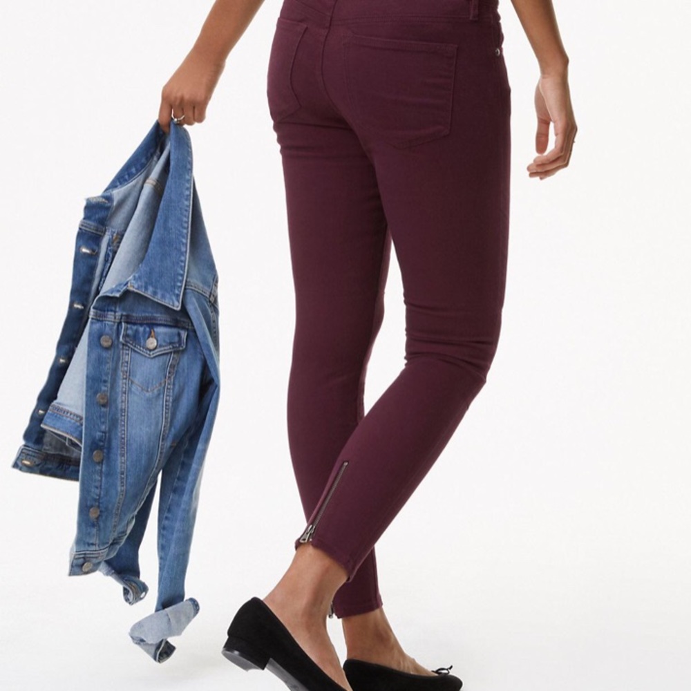 Loft Burgundy Wine Moto Zip Pants 27 EUC